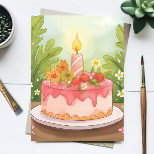 Pink Birthday Cake   Happy Birthday Postcard