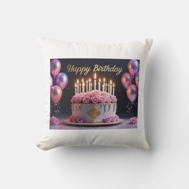 Pink birthday cake luxurious elegant extravagant cushion (Front)