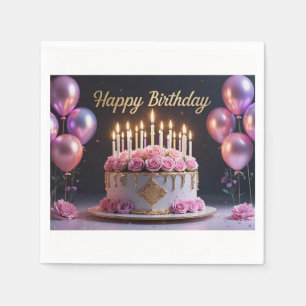 Pink birthday cake luxurious elegant extravagant napkin