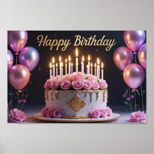 Pink birthday cake luxurious elegant extravagant poster
