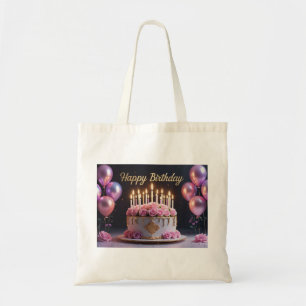 Pink birthday cake luxurious elegant extravagant tote bag