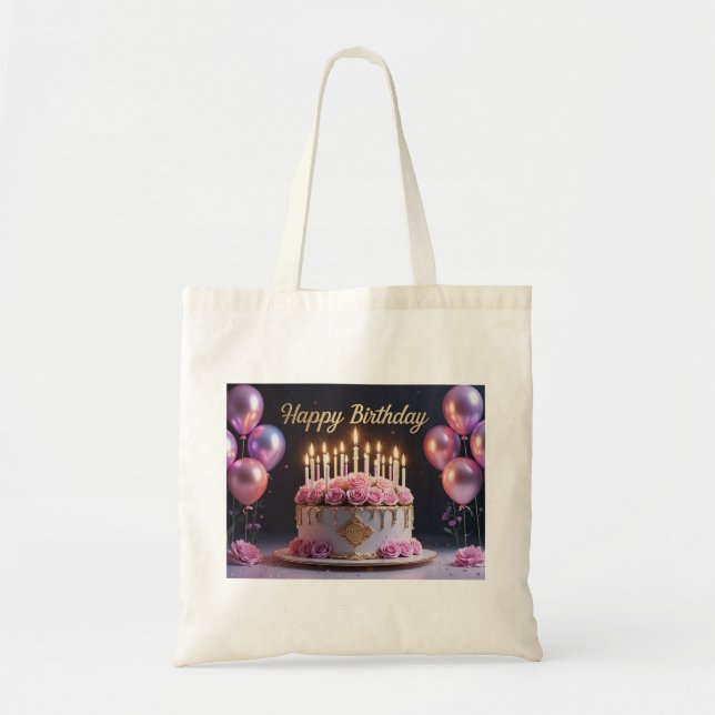 Pink birthday cake luxurious elegant extravagant tote bag (Front)