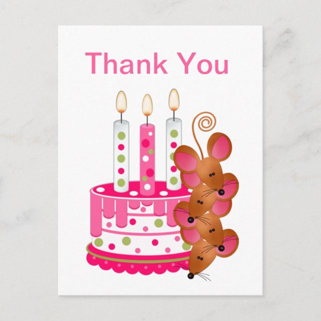 Pink Birthday Cake with Candles Postcard (Front)