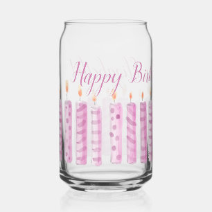 Pink Birthday Candles Custom Message Cute Can Glass