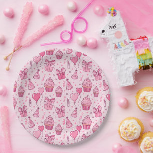 Pink Birthday Cupcakes Paper Plates