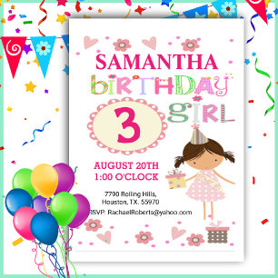 Pink Birthday Girl Birthday Invitation