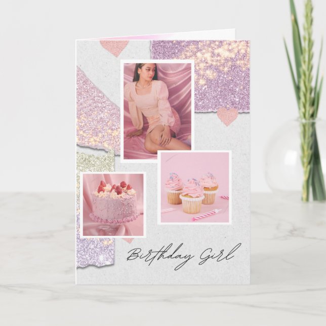 Pink Birthday Girl Customised Folded Greeting Card (Front)