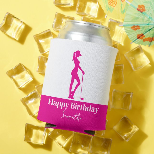 Pink Birthday Golf Girl Monogram  Can Cooler (In Situ Summer)