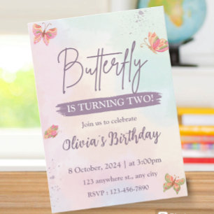 Pink Birthday Invitation Butterfly