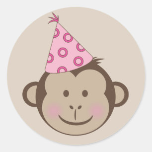 Pink Birthday Monkey Goodie Bag Stickers