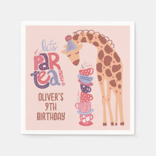 Pink Birthday ParTea Giraffe Paper Napkin