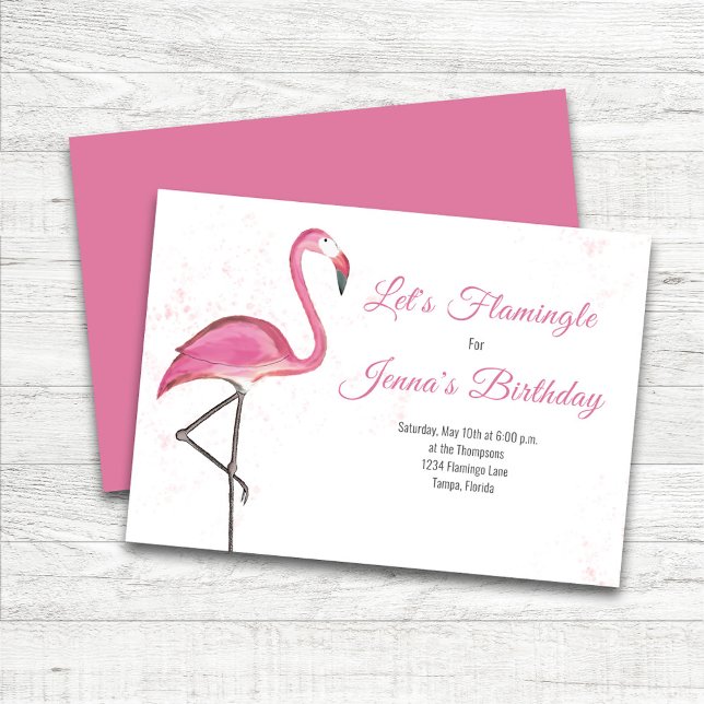 Pink Birthday Party Cute Flamingo Custom Invitation (Pink flamingo birthday party invitation.)