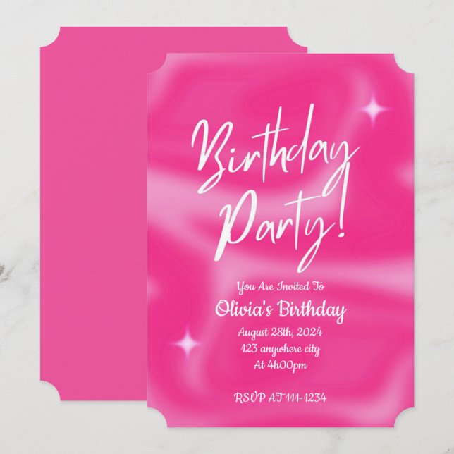 PINK BIRTHDAY PARTY INVITATION (Front/Back)