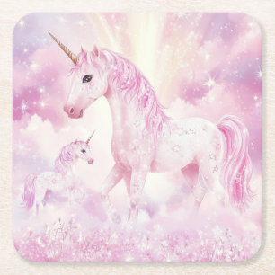 Pink Birthday Party Unicorn Paper Coaster