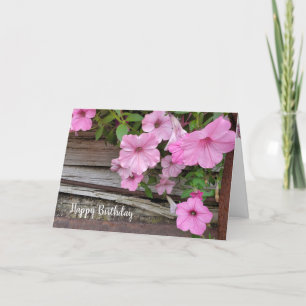 Pink Birthday Petunia on Wood  Card