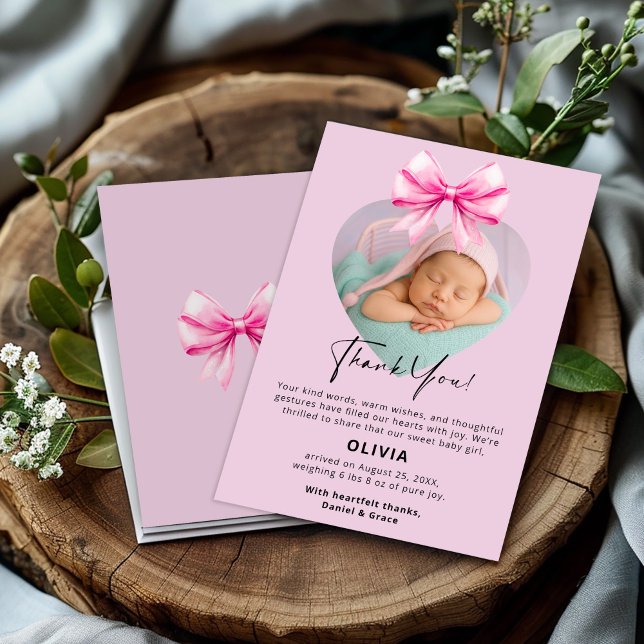 Pink Birthday Thank You Card with Photo (Creator Uploaded)