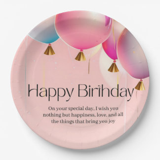 Pink Birthday Wishes Paper Plate