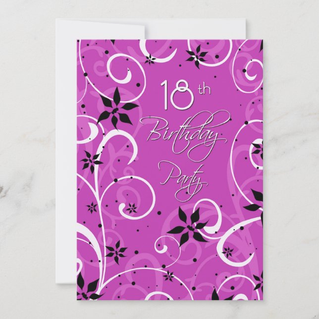 Pink Black 18th Birthday Party Invitation Card (Front)