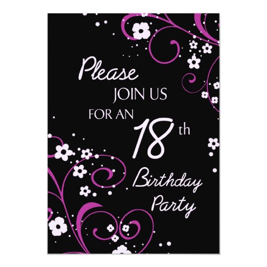 Pink Black 18th Birthday Party Invitation Card