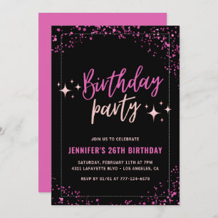 Pink Black 26th birthday invitations Party Glam