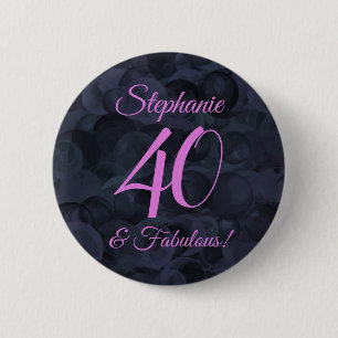 Pink Black 40 and Fabulous Birthday Party 6 Cm Round Badge