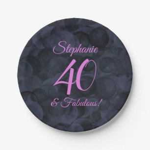 Pink Black 40 and Fabulous Birthday Party Paper Plate