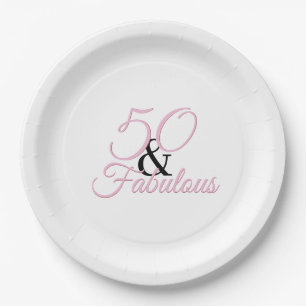 Pink Black 50 and fabulous Birthday Party Paper Plate