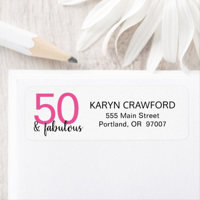 Pink Black 50 and Fabulous Birthday Return Address Label (Insitu)