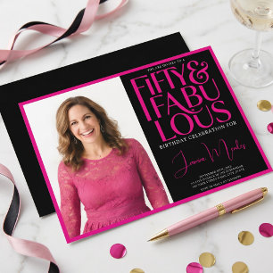 Pink Black 50 & Fabulous Elegant Birthday  Invitation