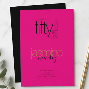 Pink & Black 50 & Fabulous Golden accent Birthday Invitation