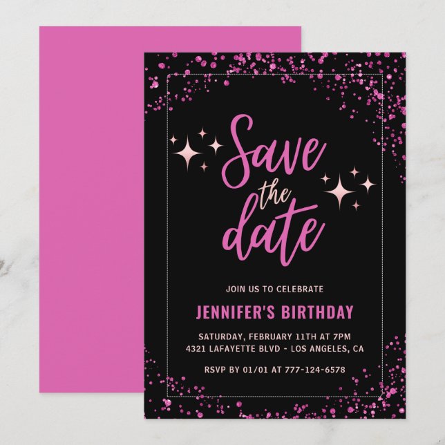 Pink Black 72nd birthday invitation Save the date  (Front/Back)