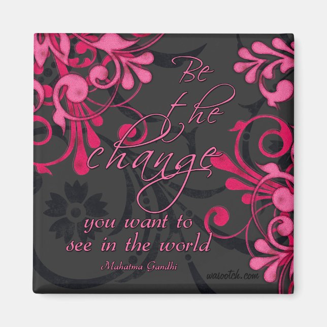 Pink Black Abstract Floral Inspirational Magnet (Front)