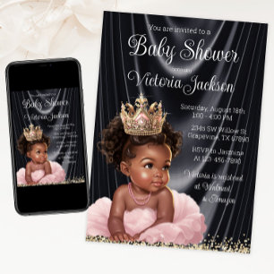 Pink Black African Princess Baby Shower Invitation