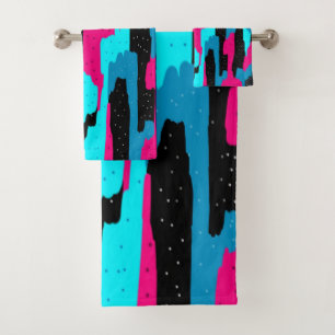 Pink, Black, and Blue Abstract Art Print Bath Towel Set
