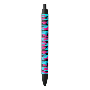 Pink, Black, and Blue Abstract Art Print  Black Ink Pen