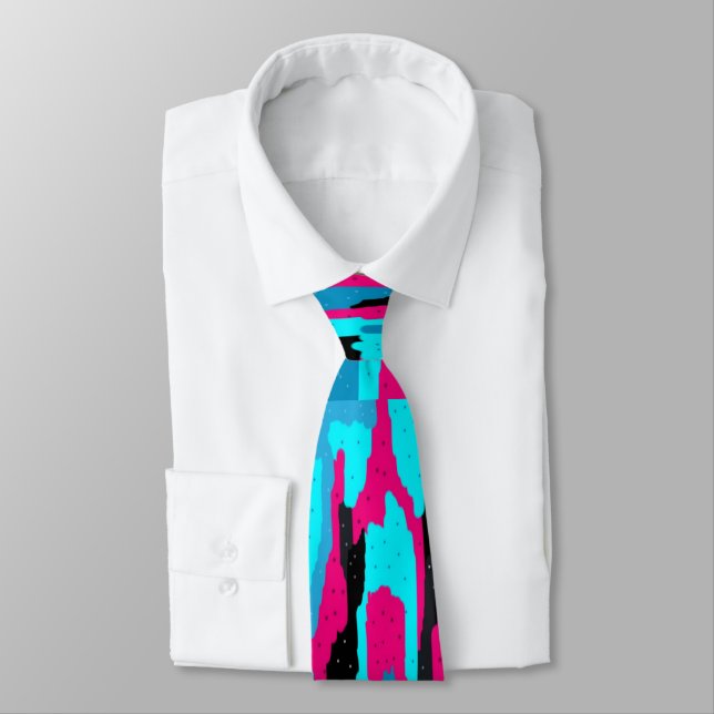 Pink, Black, and Blue Abstract Art Print  Tie (Tied)