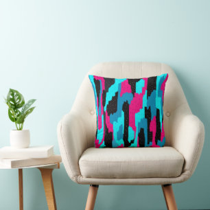 Pink, Black, and Blue Abstract  Cushion