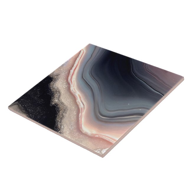 Pink Black and Cream Geode Style Ceramic Tile. Ceramic Tile (Side)