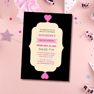 pink black and creme colourful quinceañera  invitation