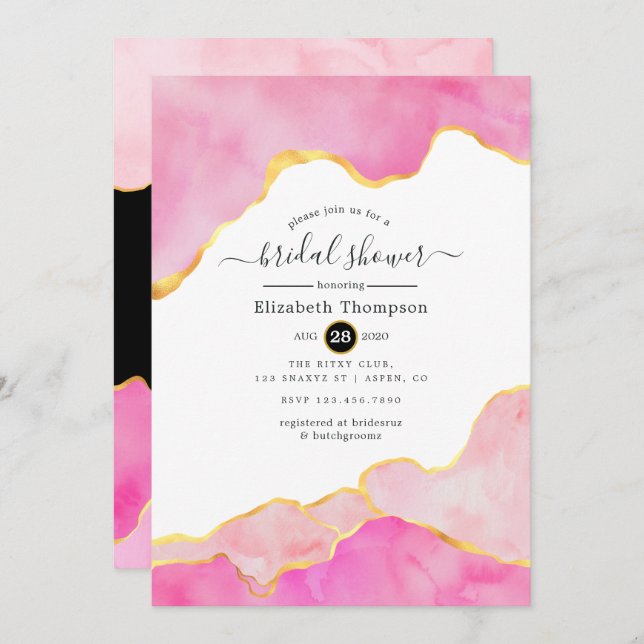 Pink, Black and Gold Agate Bridal Shower Invitation (Front/Back)