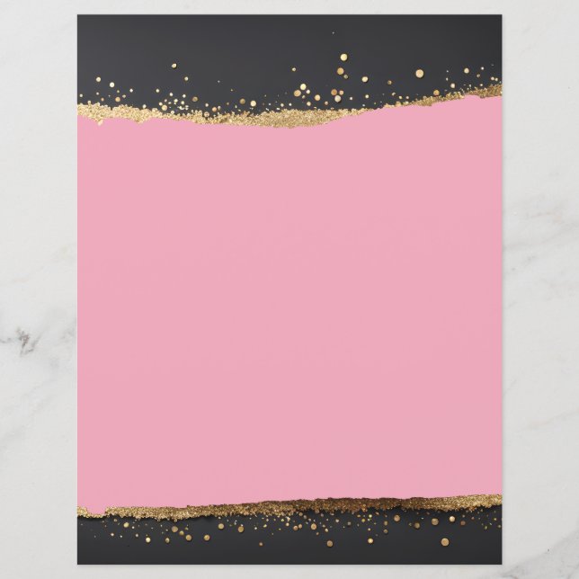 Pink, Black and Gold Glitter Scrapbook Paper (Front)