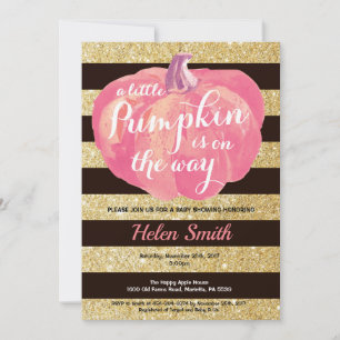 Pink Black and Gold Pumpkin Girl Baby Shower Invitation