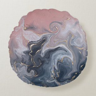  Pink, black,and grey Decorative Watercolor marble Round Cushion