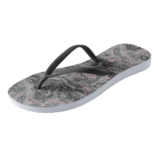 pink, black and grey  Marble Swirl Abstract Thongs (Angled)