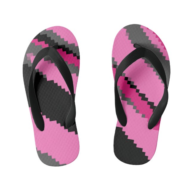 pink black and grey pixel art kid's thongs (Footbed)
