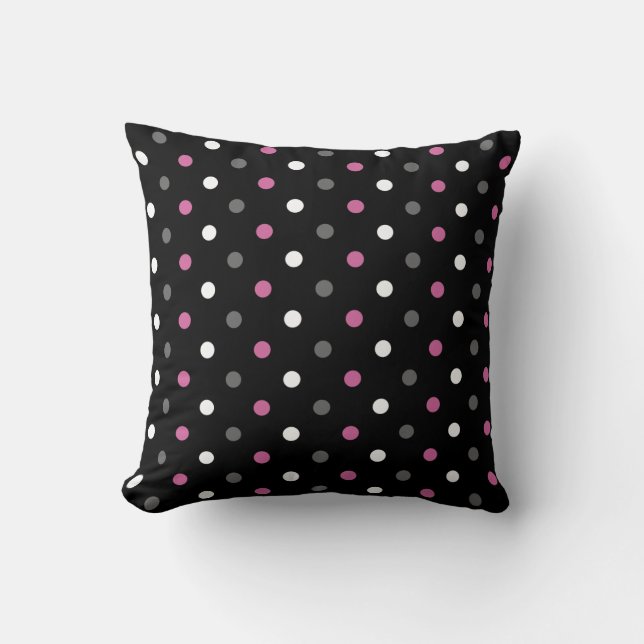 Pink, Black and Grey Polka Dot Cushion (Front)