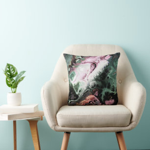 Pink, black and jade green marble tie-dye  cushion