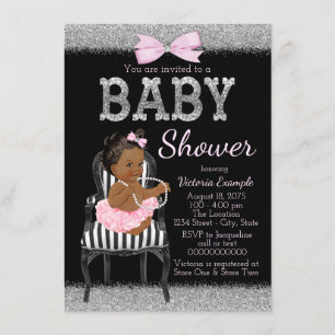 Pink Black and Silver Ethnic Girl Baby Shower Invitation