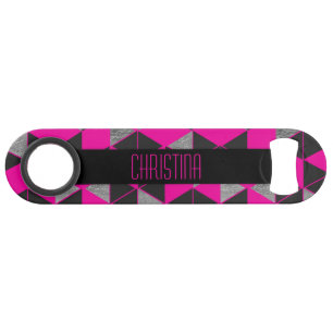 Pink Black and Silver Geometric Triangles Monogram