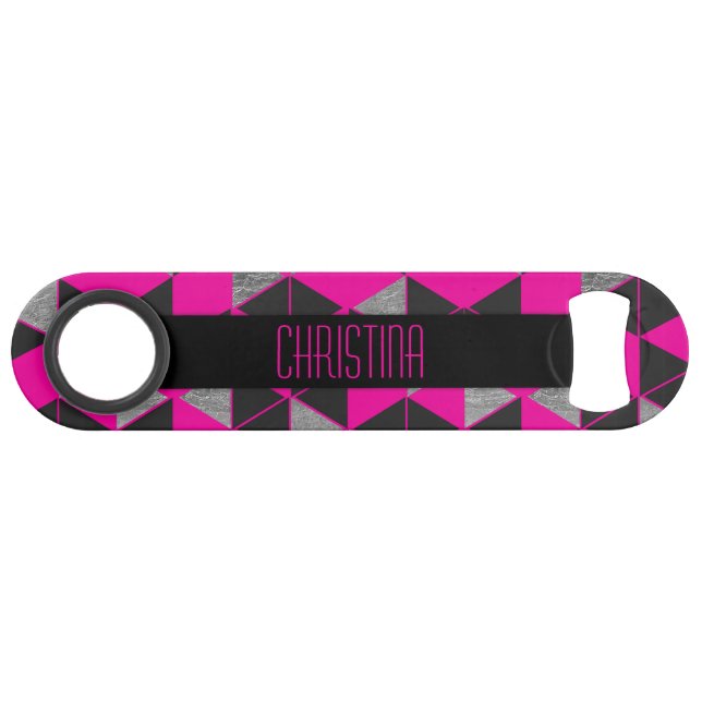 Pink Black and Silver Geometric Triangles Monogram (Front (Horizontal))